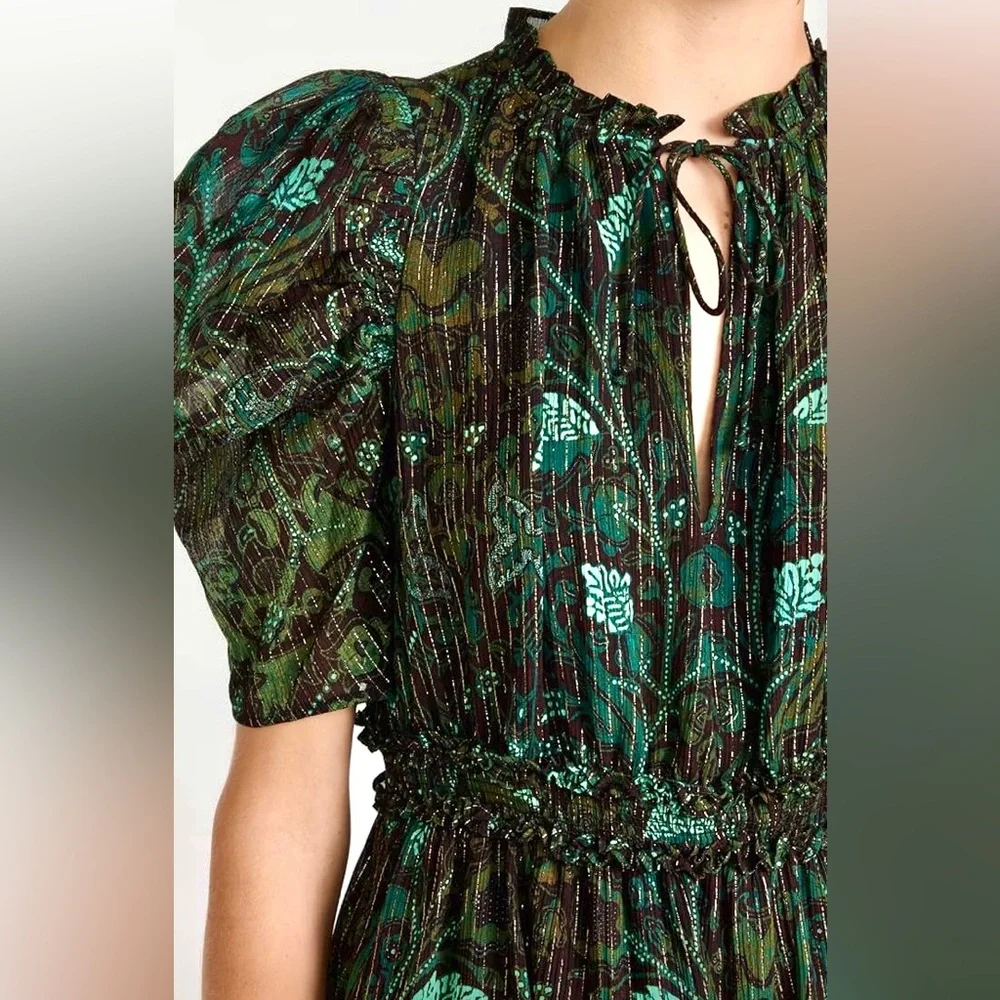 🌺🎉HP🎉🌺 NWT Ulla Johnson Ada Chiffon Mini Dress Rainforest - Picture 10 of 16